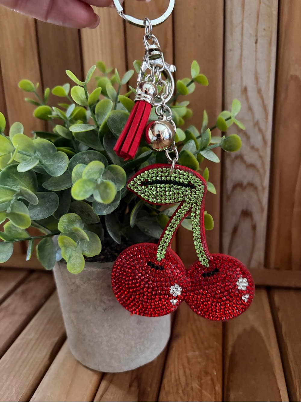 Y2K Cherry Rhinestone Keychain Bag Charm Red Kawaii Coquette Glitter
